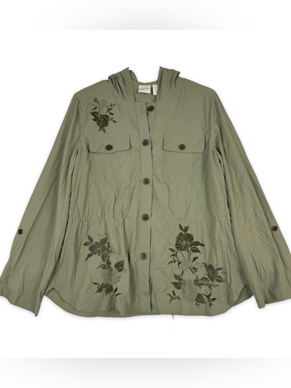 Zenergy by Chicos‎ Size 1 Lightweight Hooded Jacket Womens M/8 Olive Green